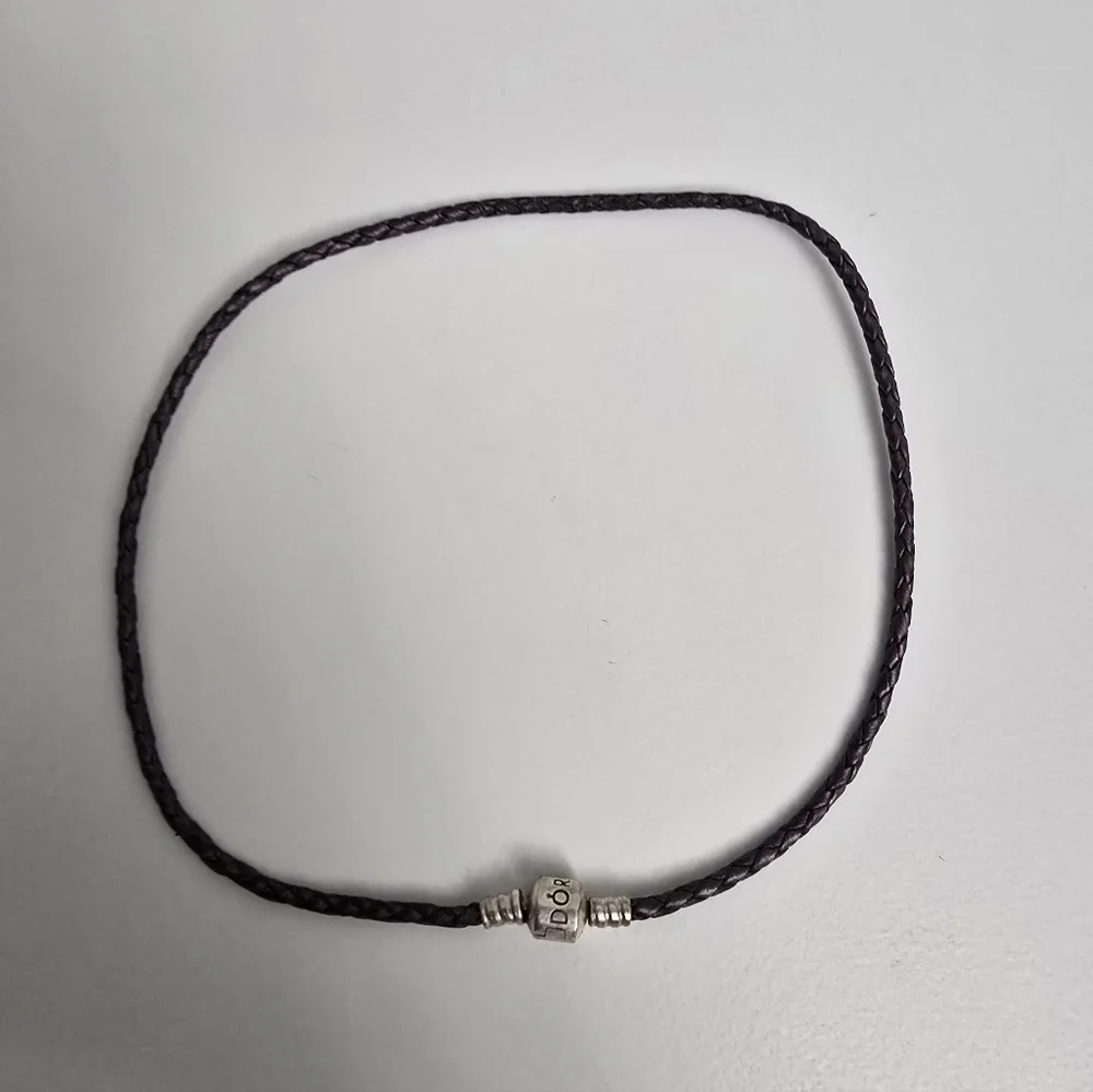 Retired Pandora Double Wrapped Purple Leather Bracelet 925 ALE Barrel Clasp